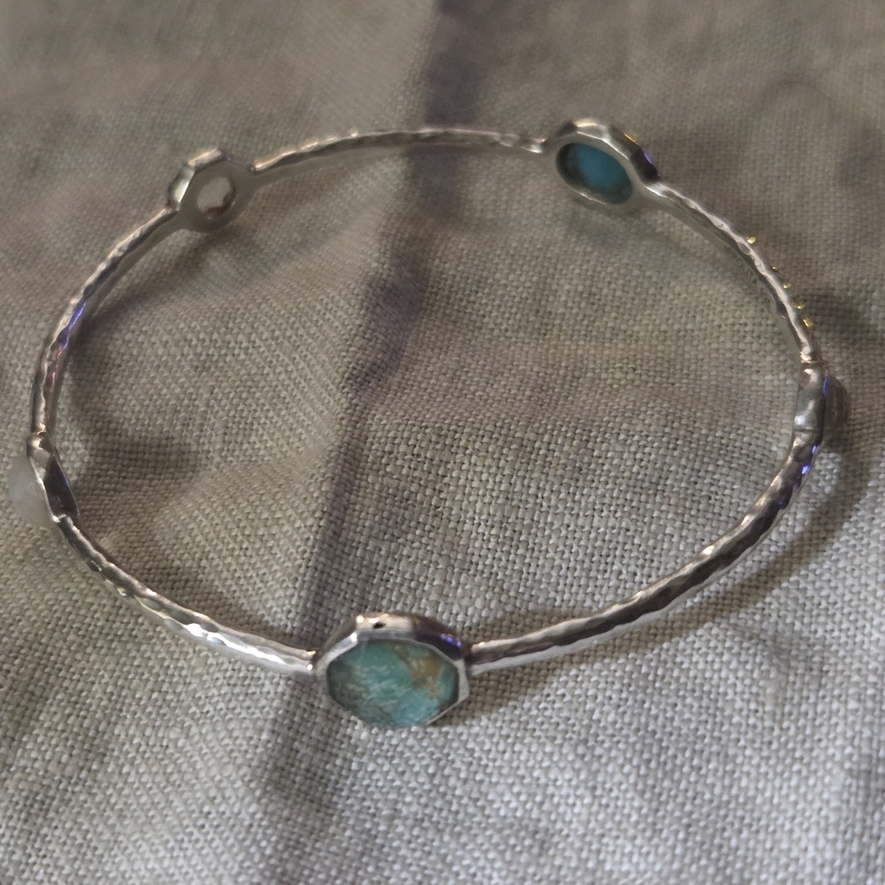 Ippolita Rock Candy 5 Station Bangle, Bronze Turquoise, MOP, Rock Crystal, in SS